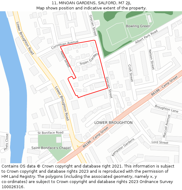 11, MINOAN GARDENS, SALFORD, M7 2JL: Location map and indicative extent of plot