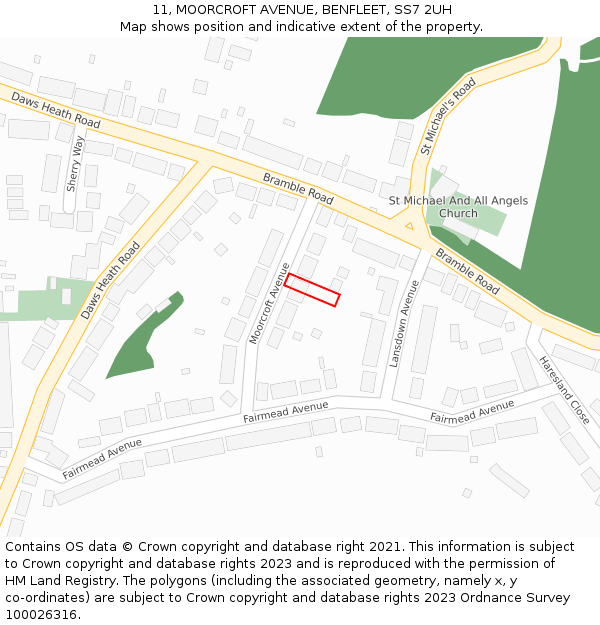 11, MOORCROFT AVENUE, BENFLEET, SS7 2UH: Location map and indicative extent of plot