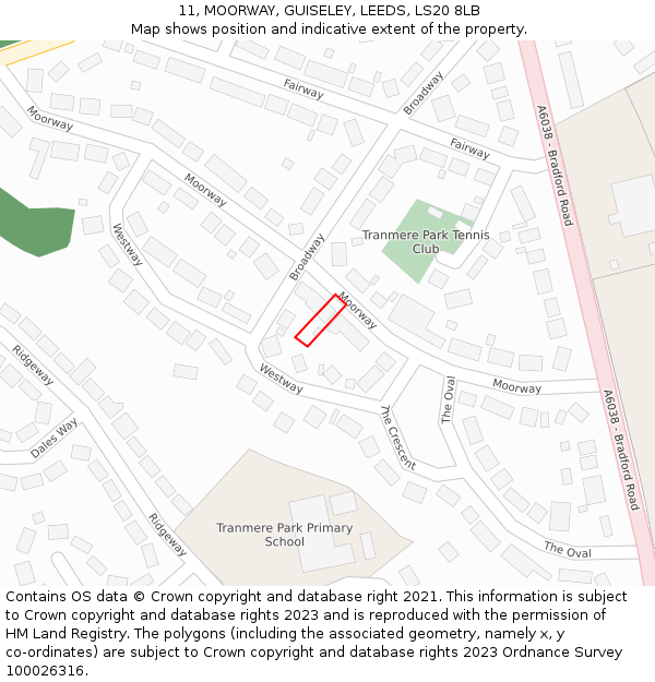 11, MOORWAY, GUISELEY, LEEDS, LS20 8LB: Location map and indicative extent of plot