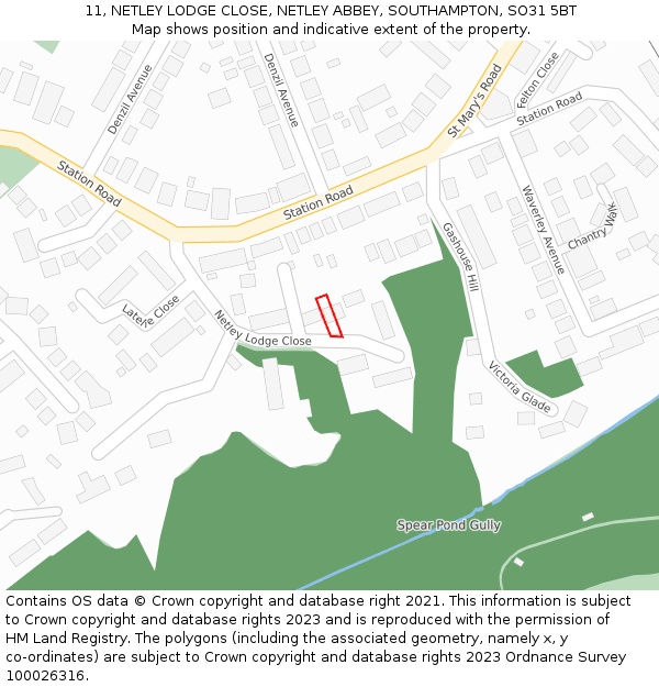 11, NETLEY LODGE CLOSE, NETLEY ABBEY, SOUTHAMPTON, SO31 5BT: Location map and indicative extent of plot