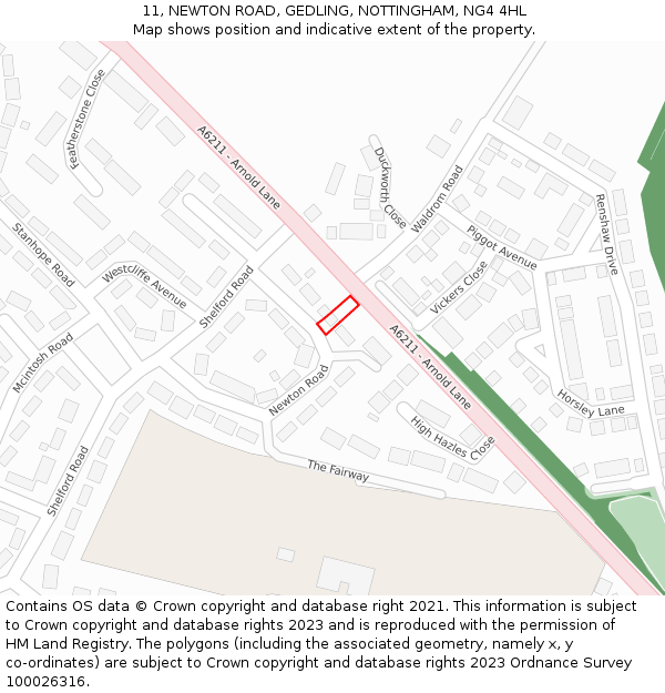 11, NEWTON ROAD, GEDLING, NOTTINGHAM, NG4 4HL: Location map and indicative extent of plot