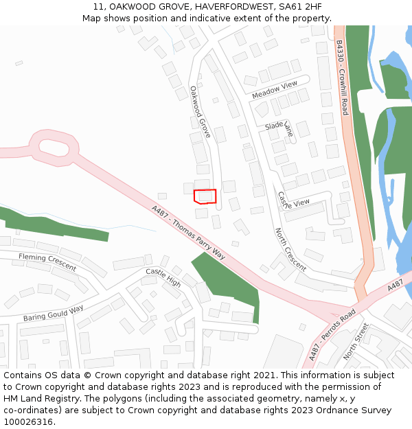 11, OAKWOOD GROVE, HAVERFORDWEST, SA61 2HF: Location map and indicative extent of plot