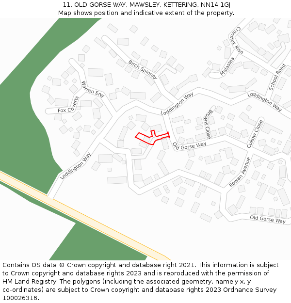 11, OLD GORSE WAY, MAWSLEY, KETTERING, NN14 1GJ: Location map and indicative extent of plot