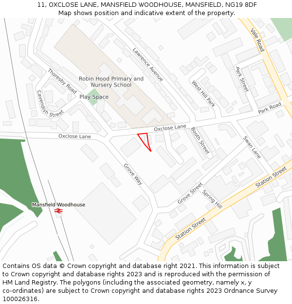 11, OXCLOSE LANE, MANSFIELD WOODHOUSE, MANSFIELD, NG19 8DF: Location map and indicative extent of plot