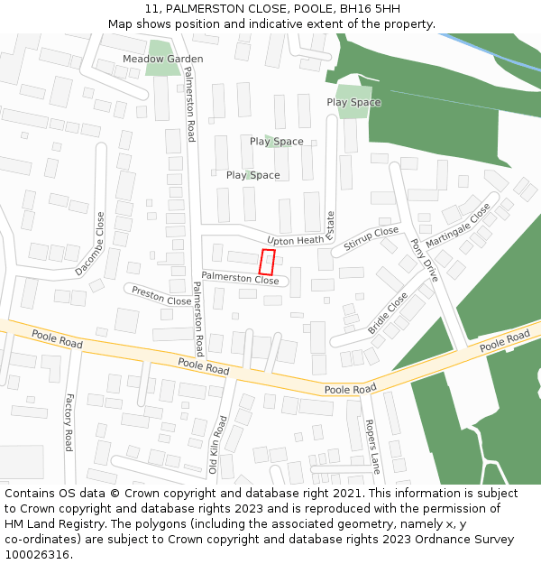 11, PALMERSTON CLOSE, POOLE, BH16 5HH: Location map and indicative extent of plot