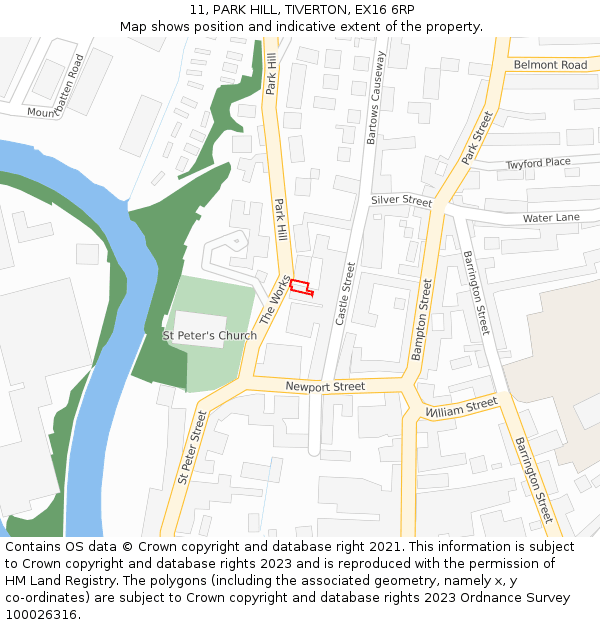 11, PARK HILL, TIVERTON, EX16 6RP: Location map and indicative extent of plot