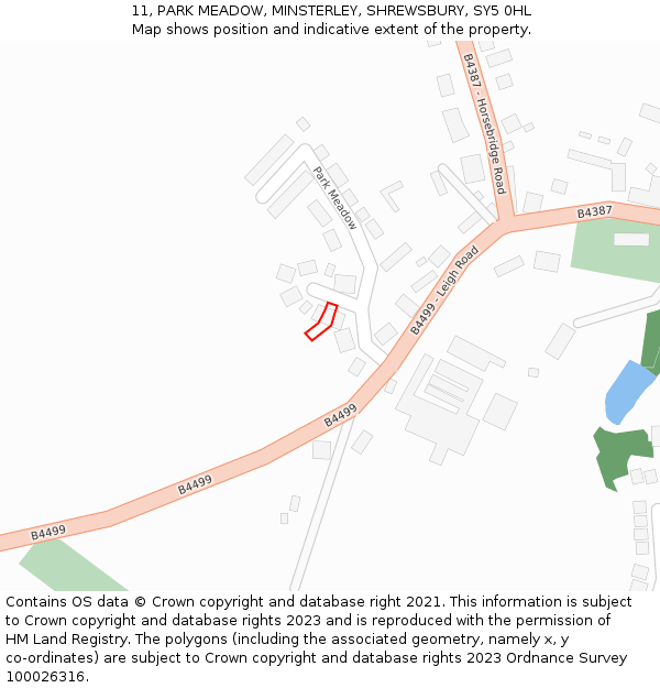 11, PARK MEADOW, MINSTERLEY, SHREWSBURY, SY5 0HL: Location map and indicative extent of plot