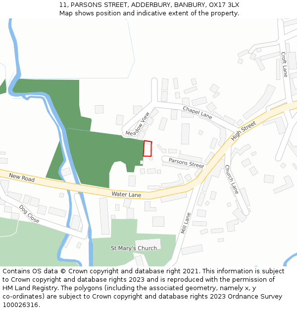 11, PARSONS STREET, ADDERBURY, BANBURY, OX17 3LX: Location map and indicative extent of plot