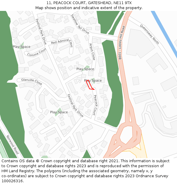11, PEACOCK COURT, GATESHEAD, NE11 9TX: Location map and indicative extent of plot