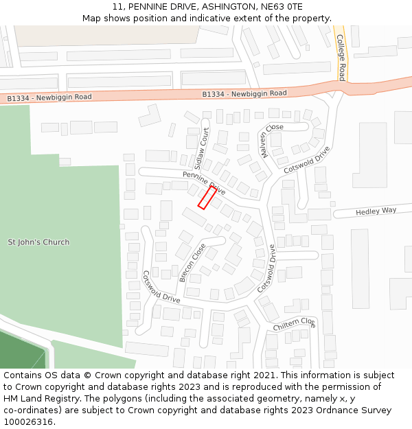 11, PENNINE DRIVE, ASHINGTON, NE63 0TE: Location map and indicative extent of plot