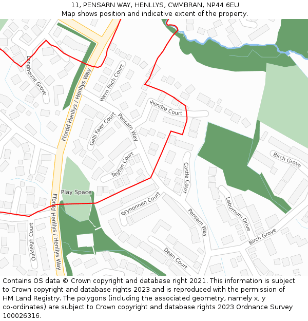 11, PENSARN WAY, HENLLYS, CWMBRAN, NP44 6EU: Location map and indicative extent of plot
