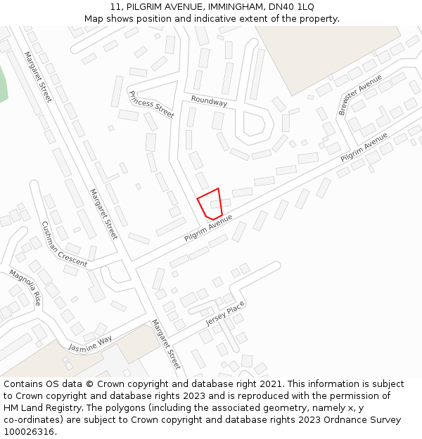 11, PILGRIM AVENUE, IMMINGHAM, DN40 1LQ: Location map and indicative extent of plot