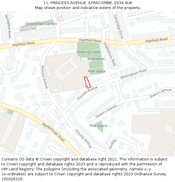 11, PRINCESS AVENUE, ILFRACOMBE, EX34 9LW: Location map and indicative extent of plot