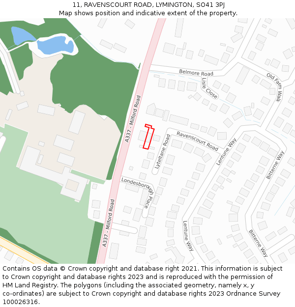 11, RAVENSCOURT ROAD, LYMINGTON, SO41 3PJ: Location map and indicative extent of plot