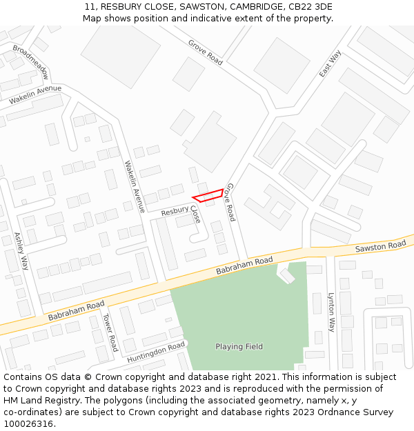 11, RESBURY CLOSE, SAWSTON, CAMBRIDGE, CB22 3DE: Location map and indicative extent of plot