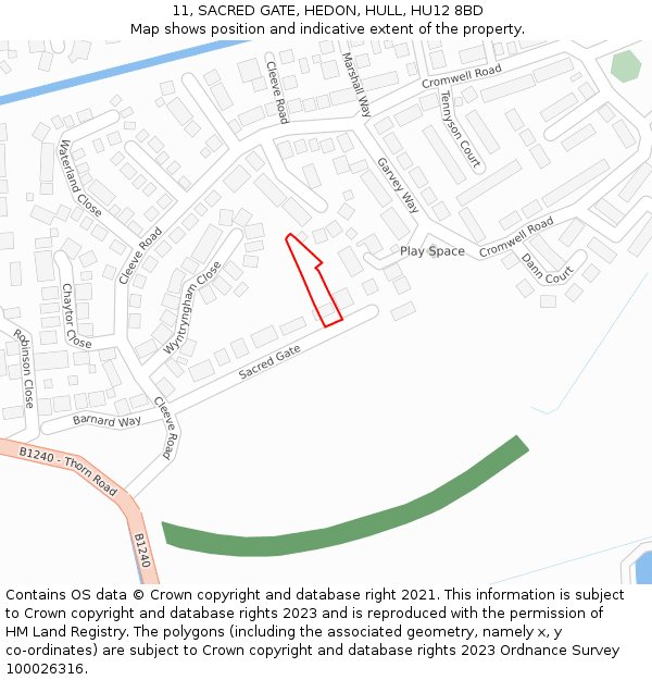 11, SACRED GATE, HEDON, HULL, HU12 8BD: Location map and indicative extent of plot