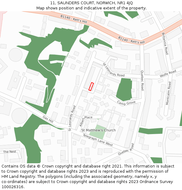 11, SAUNDERS COURT, NORWICH, NR1 4JQ: Location map and indicative extent of plot