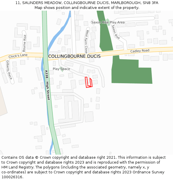 11, SAUNDERS MEADOW, COLLINGBOURNE DUCIS, MARLBOROUGH, SN8 3FA: Location map and indicative extent of plot