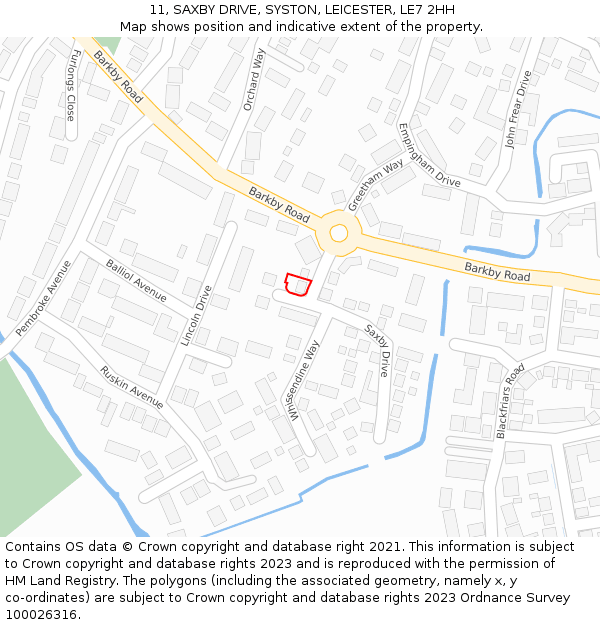 11, SAXBY DRIVE, SYSTON, LEICESTER, LE7 2HH: Location map and indicative extent of plot