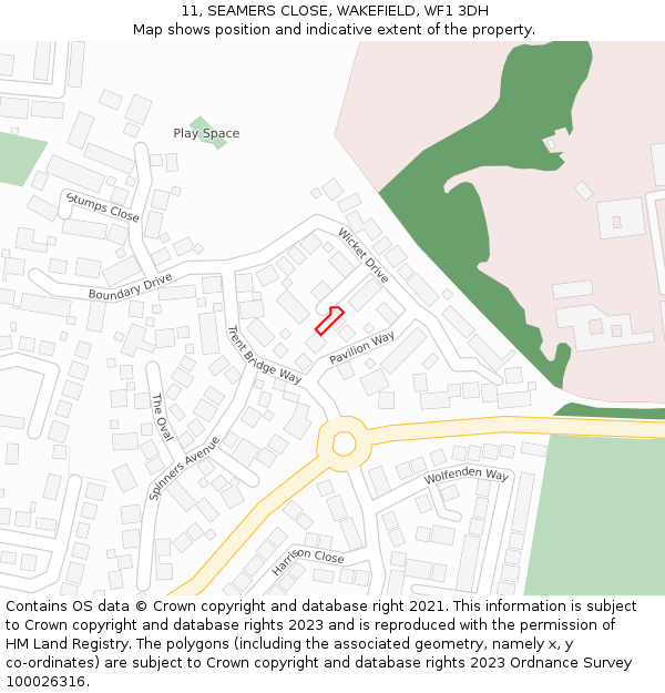 11, SEAMERS CLOSE, WAKEFIELD, WF1 3DH: Location map and indicative extent of plot