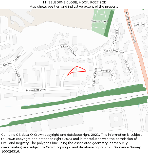 11, SELBORNE CLOSE, HOOK, RG27 9QD: Location map and indicative extent of plot