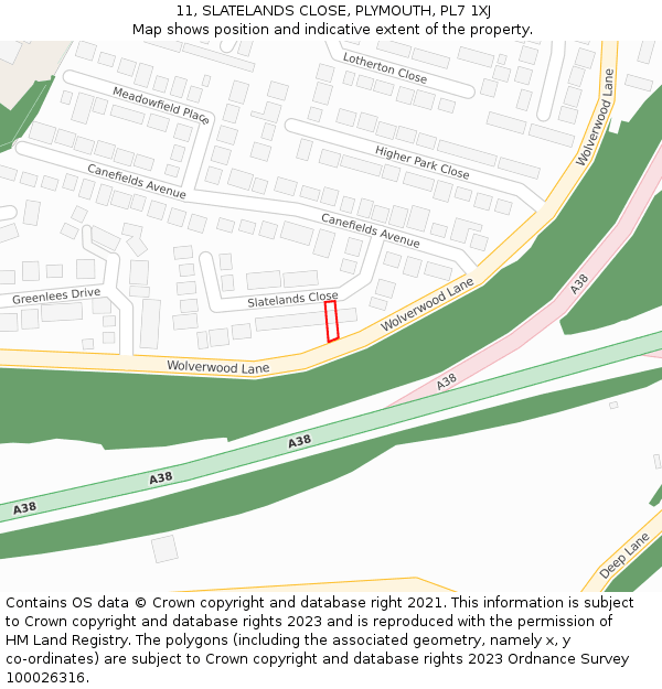 11, SLATELANDS CLOSE, PLYMOUTH, PL7 1XJ: Location map and indicative extent of plot