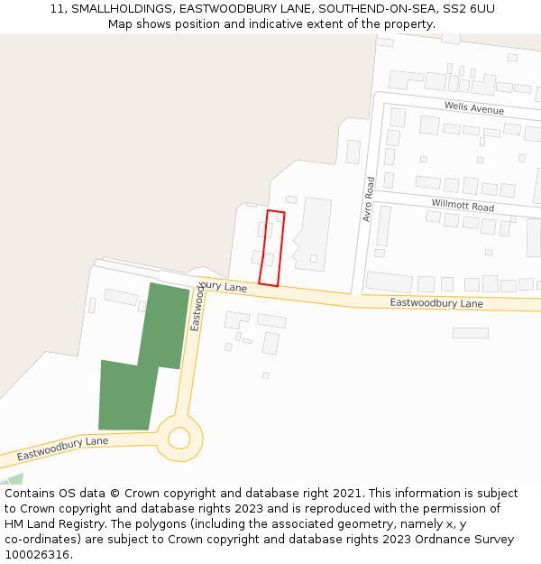 11, SMALLHOLDINGS, EASTWOODBURY LANE, SOUTHEND-ON-SEA, SS2 6UU: Location map and indicative extent of plot