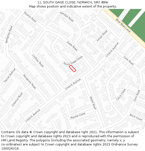 11, SOUTH GAGE CLOSE, NORWICH, NR7 8BW: Location map and indicative extent of plot