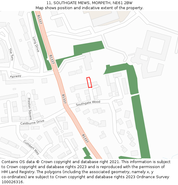 11, SOUTHGATE MEWS, MORPETH, NE61 2BW: Location map and indicative extent of plot