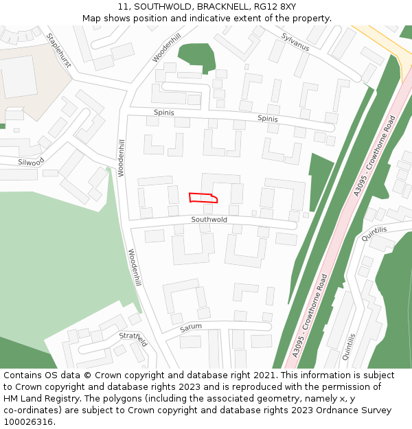 11, SOUTHWOLD, BRACKNELL, RG12 8XY: Location map and indicative extent of plot