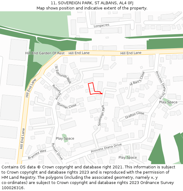 11, SOVEREIGN PARK, ST ALBANS, AL4 0FJ: Location map and indicative extent of plot