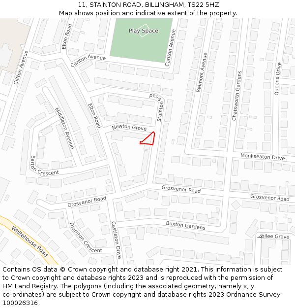 11, STAINTON ROAD, BILLINGHAM, TS22 5HZ: Location map and indicative extent of plot