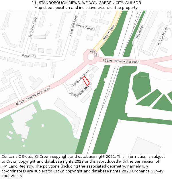 11, STANBOROUGH MEWS, WELWYN GARDEN CITY, AL8 6DB: Location map and indicative extent of plot