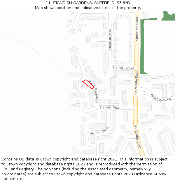 11, STANDISH GARDENS, SHEFFIELD, S5 8YD: Location map and indicative extent of plot