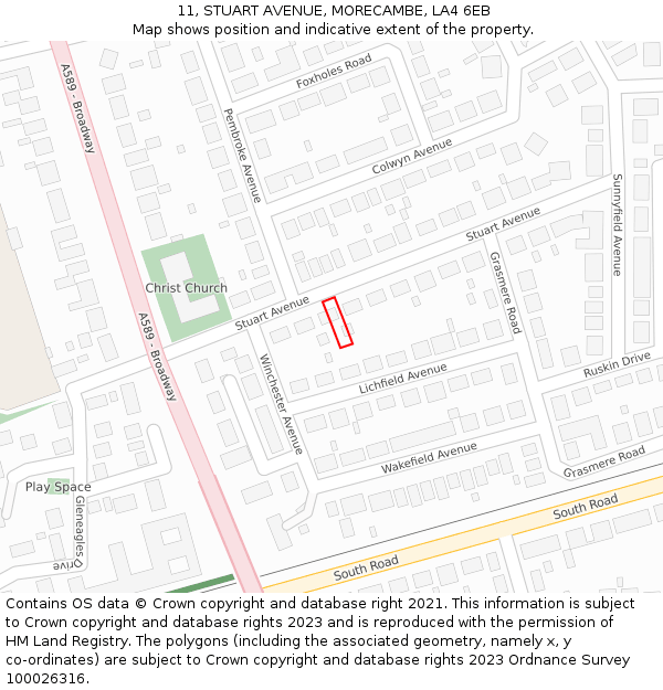 11, STUART AVENUE, MORECAMBE, LA4 6EB: Location map and indicative extent of plot