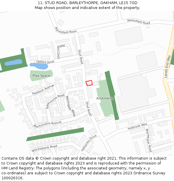 11, STUD ROAD, BARLEYTHORPE, OAKHAM, LE15 7GD: Location map and indicative extent of plot