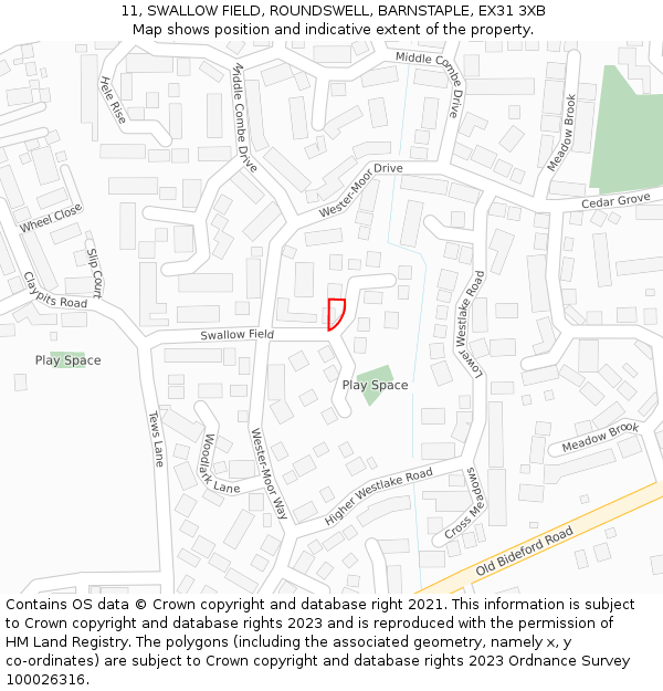 11, SWALLOW FIELD, ROUNDSWELL, BARNSTAPLE, EX31 3XB: Location map and indicative extent of plot