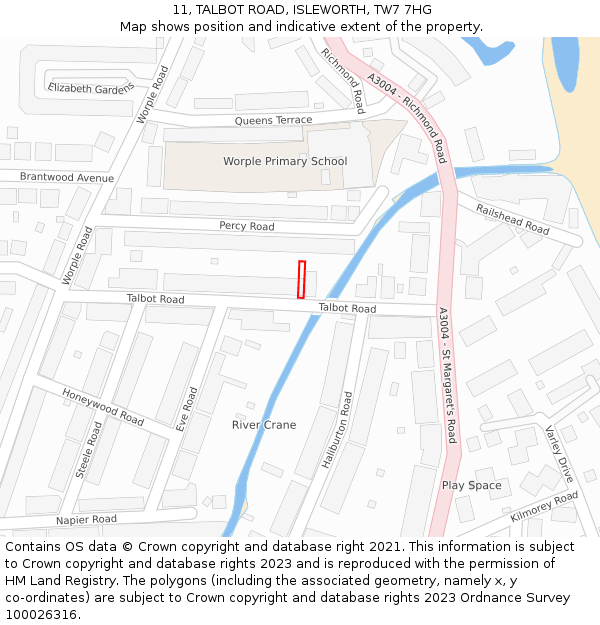 11, TALBOT ROAD, ISLEWORTH, TW7 7HG: Location map and indicative extent of plot