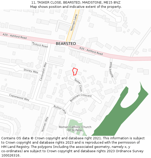 11, TASKER CLOSE, BEARSTED, MAIDSTONE, ME15 8NZ: Location map and indicative extent of plot