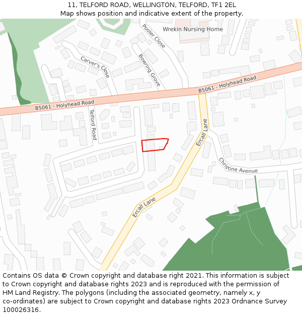 11, TELFORD ROAD, WELLINGTON, TELFORD, TF1 2EL: Location map and indicative extent of plot