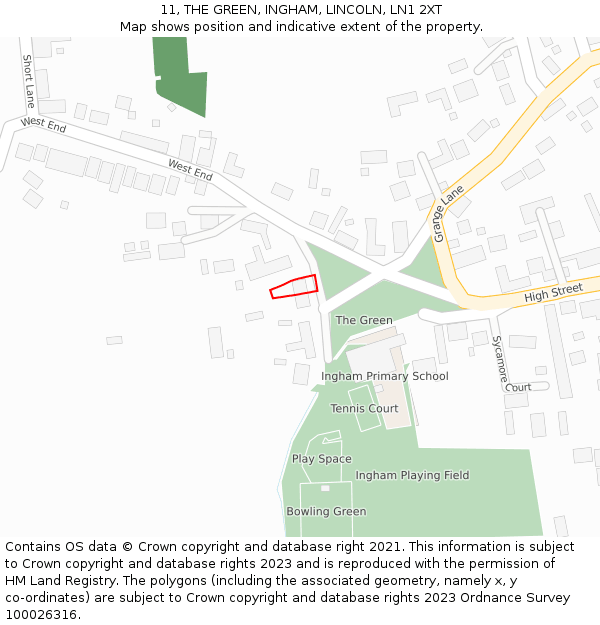 11, THE GREEN, INGHAM, LINCOLN, LN1 2XT: Location map and indicative extent of plot