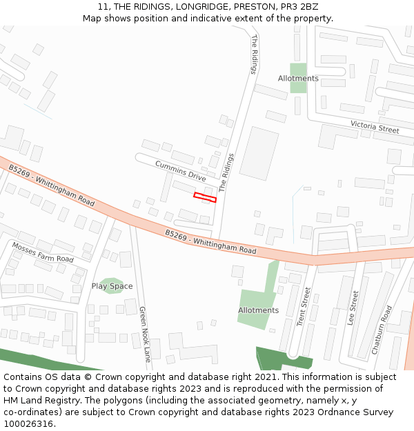 11, THE RIDINGS, LONGRIDGE, PRESTON, PR3 2BZ: Location map and indicative extent of plot