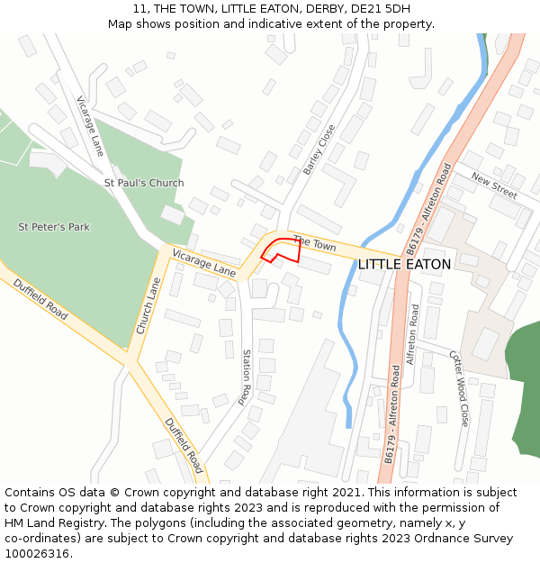 11, THE TOWN, LITTLE EATON, DERBY, DE21 5DH: Location map and indicative extent of plot