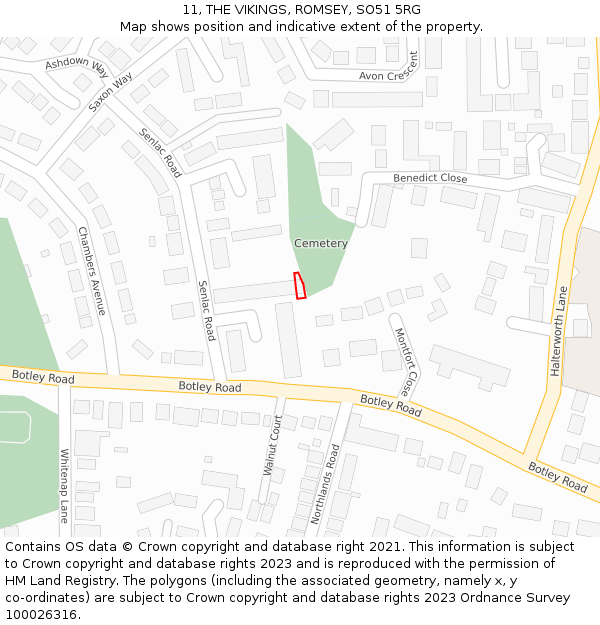 11, THE VIKINGS, ROMSEY, SO51 5RG: Location map and indicative extent of plot