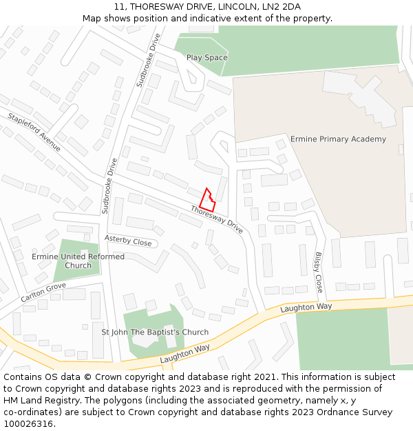 11, THORESWAY DRIVE, LINCOLN, LN2 2DA: Location map and indicative extent of plot