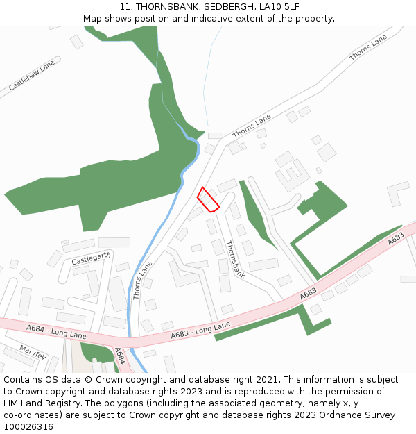 11, THORNSBANK, SEDBERGH, LA10 5LF: Location map and indicative extent of plot