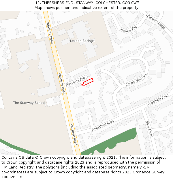 11, THRESHERS END, STANWAY, COLCHESTER, CO3 0WE: Location map and indicative extent of plot