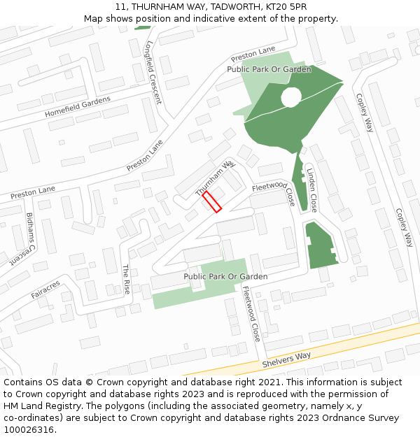 11, THURNHAM WAY, TADWORTH, KT20 5PR: Location map and indicative extent of plot