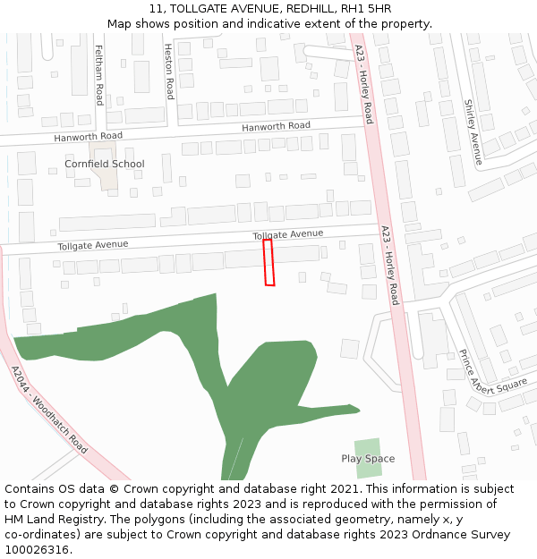 11, TOLLGATE AVENUE, REDHILL, RH1 5HR: Location map and indicative extent of plot