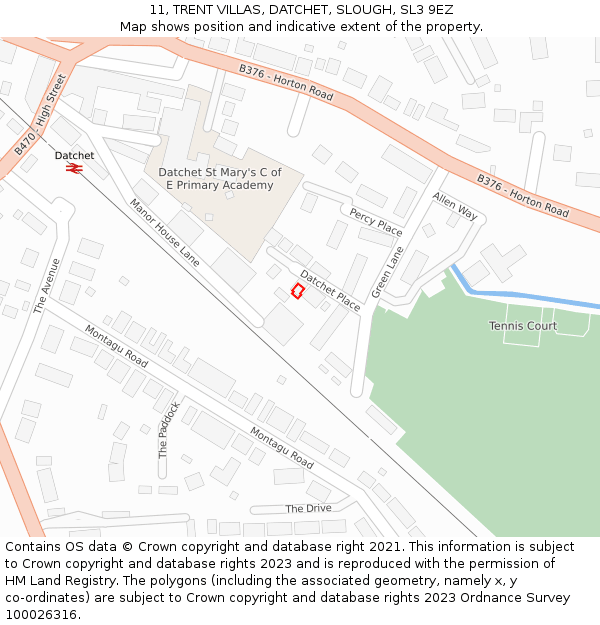 11, TRENT VILLAS, DATCHET, SLOUGH, SL3 9EZ: Location map and indicative extent of plot